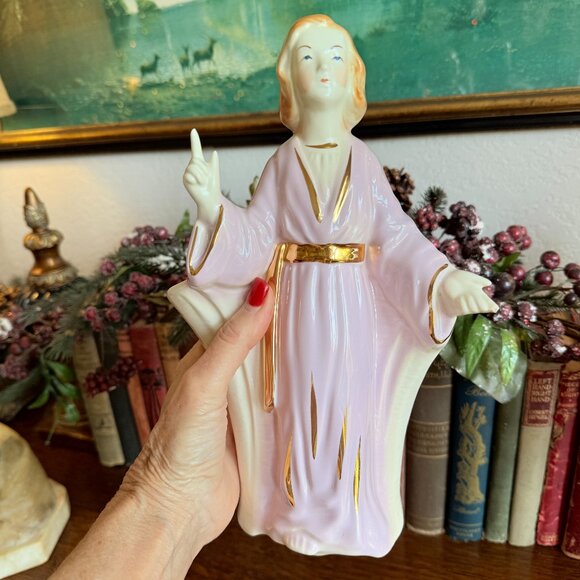 1950's Lady Planter/Head Vase Cream, Lilac and Gold Accents - Picture 14 of 14